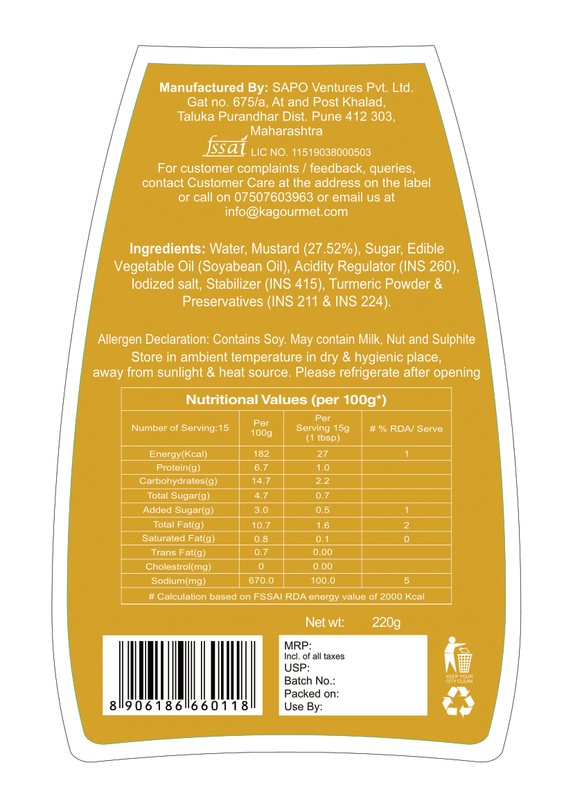 KA Gourmet Wholegrain Mustard Sauce - 220gm
